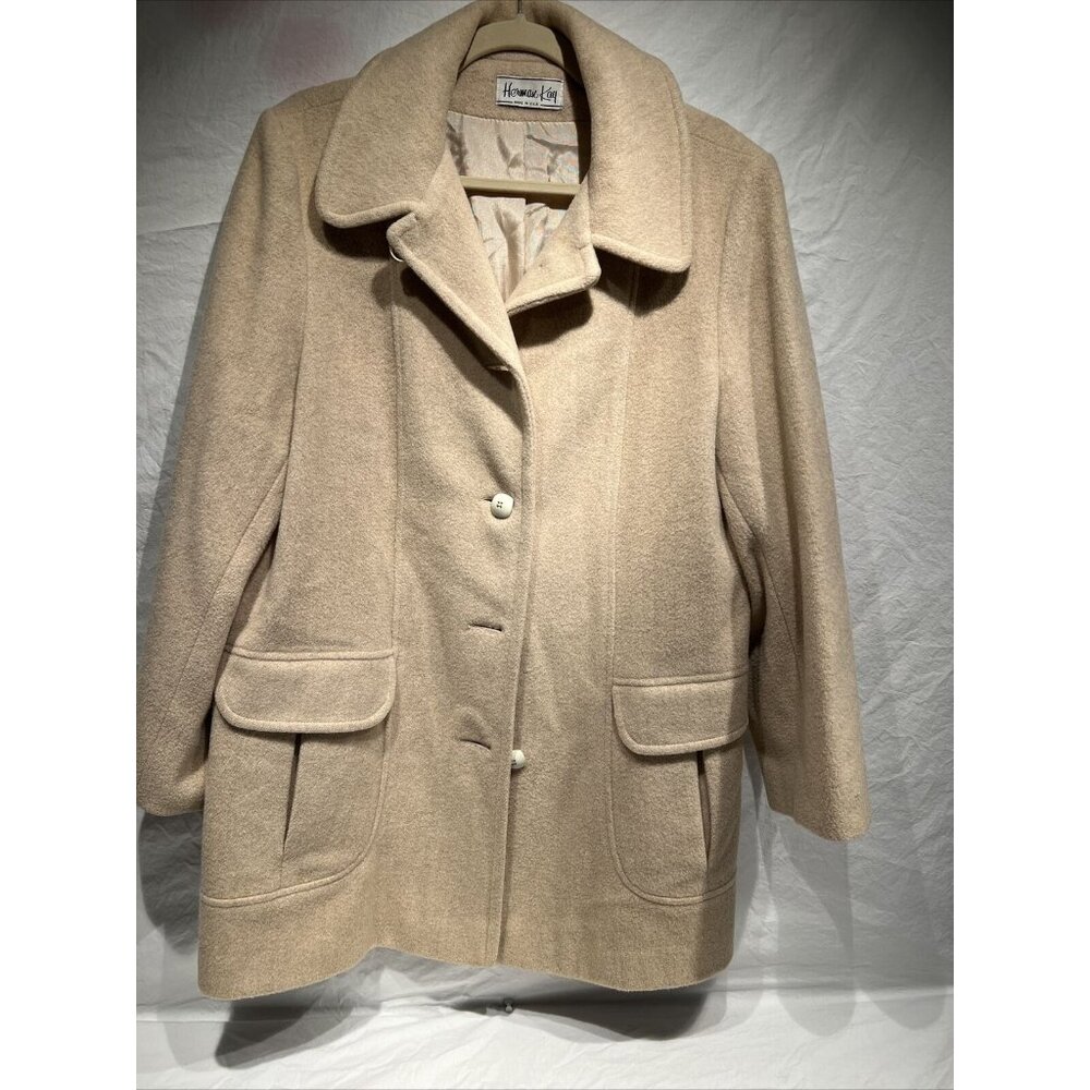 VTG Herman Kay Coat Womens Beige WOOL Parka Jacket Preppy Old Money See Pics